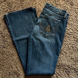 7 FAMK A pocket boot cut jeans. Size 32